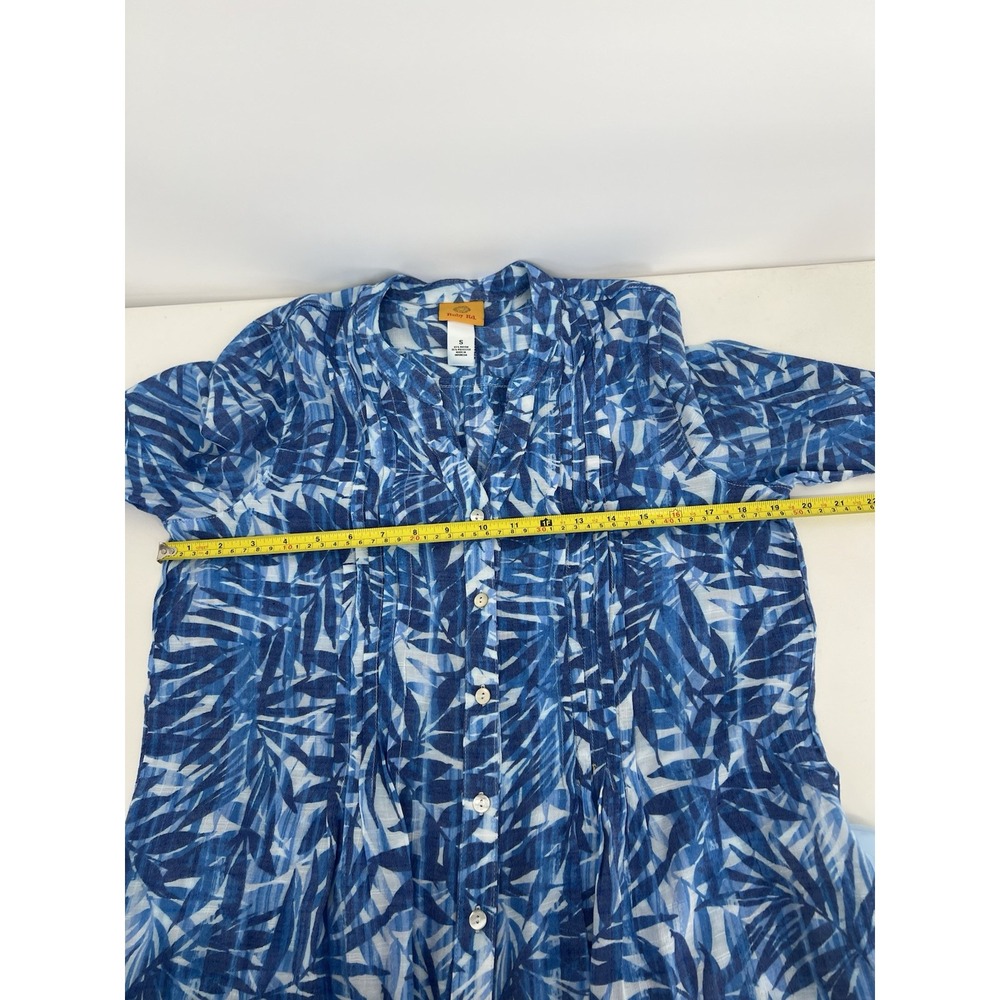 Ruby Rd Pleated Button Up Blouse Top Womens Sz Small Blue Leaf Romantic - Picture 10 of 12